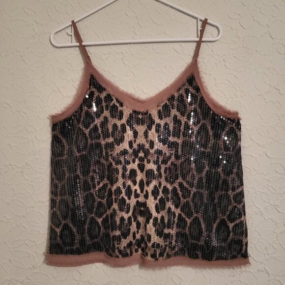 Entro The Alice Jaguar Leopard Print Sequined Tank Top Size Small - Picture 1 of 10